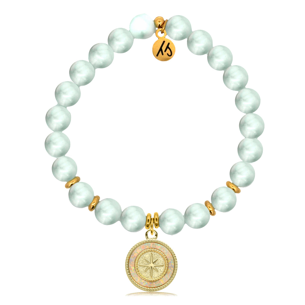 Gold Charm Collection - Green Angelite Gemstone Bracelet with North Star Gold Charm
