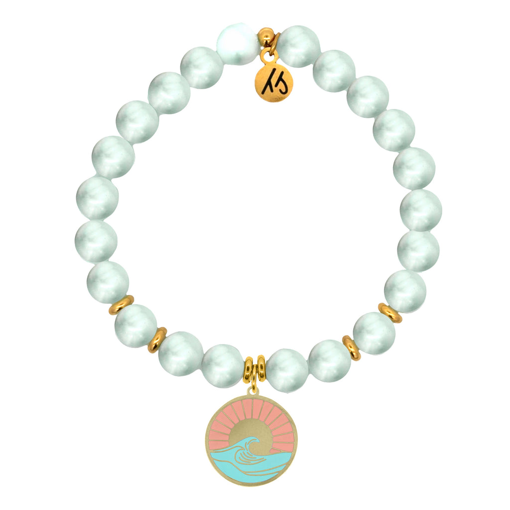 Gold Charm Collection - Green Angelite Gemstone Bracelet with Paradise Enamel Gold Charm