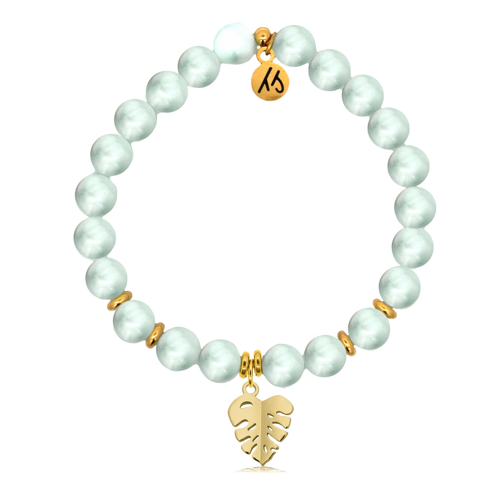 Gold Charm Collection - Green Angelite Gemstone Bracelet with Paradise Gold Charm