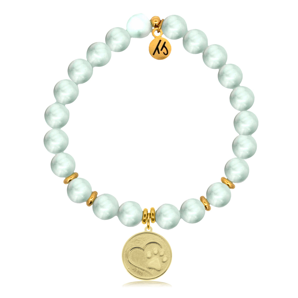 Gold Charm Collection - Green Angelite Gemstone Bracelet with Paw Print Gold Charm
