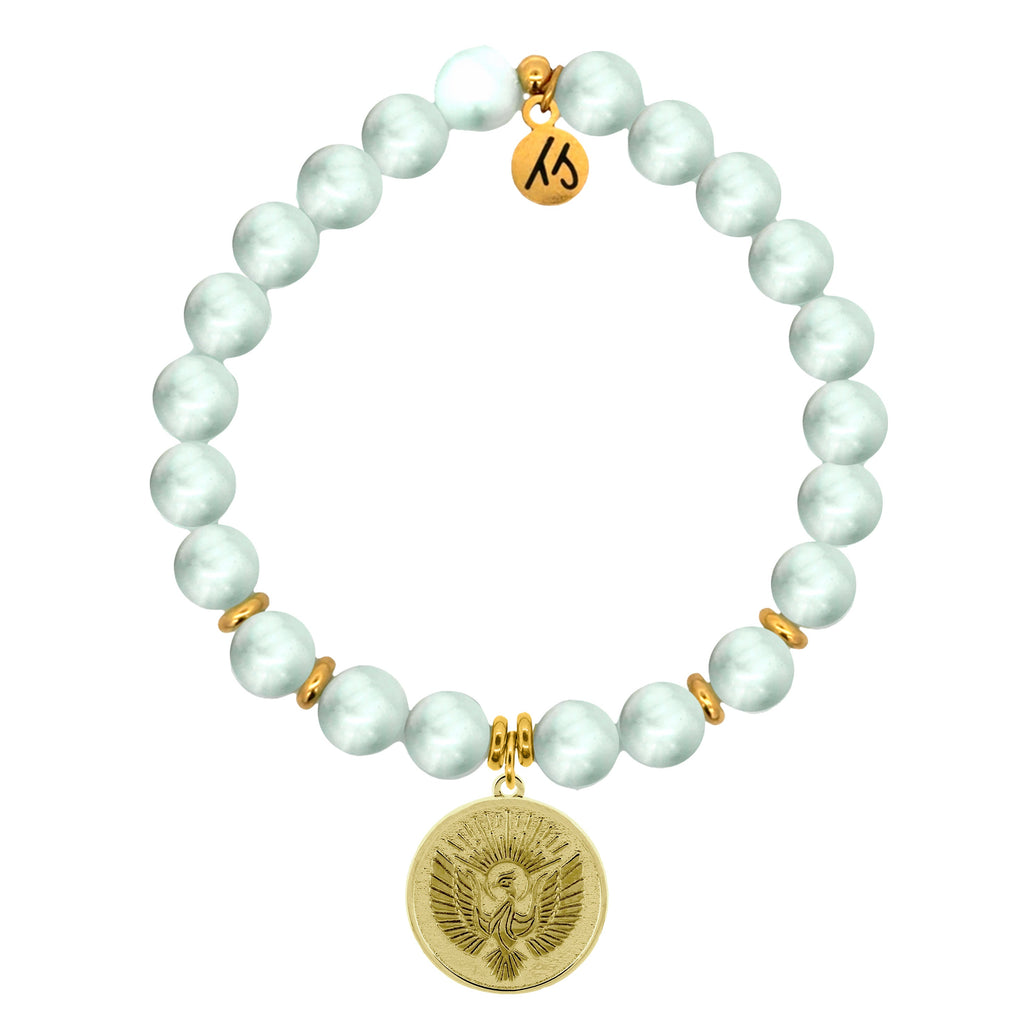 Gold Charm Collection - Green Angelite Gemstone Bracelet with Phoenix Gold Charm