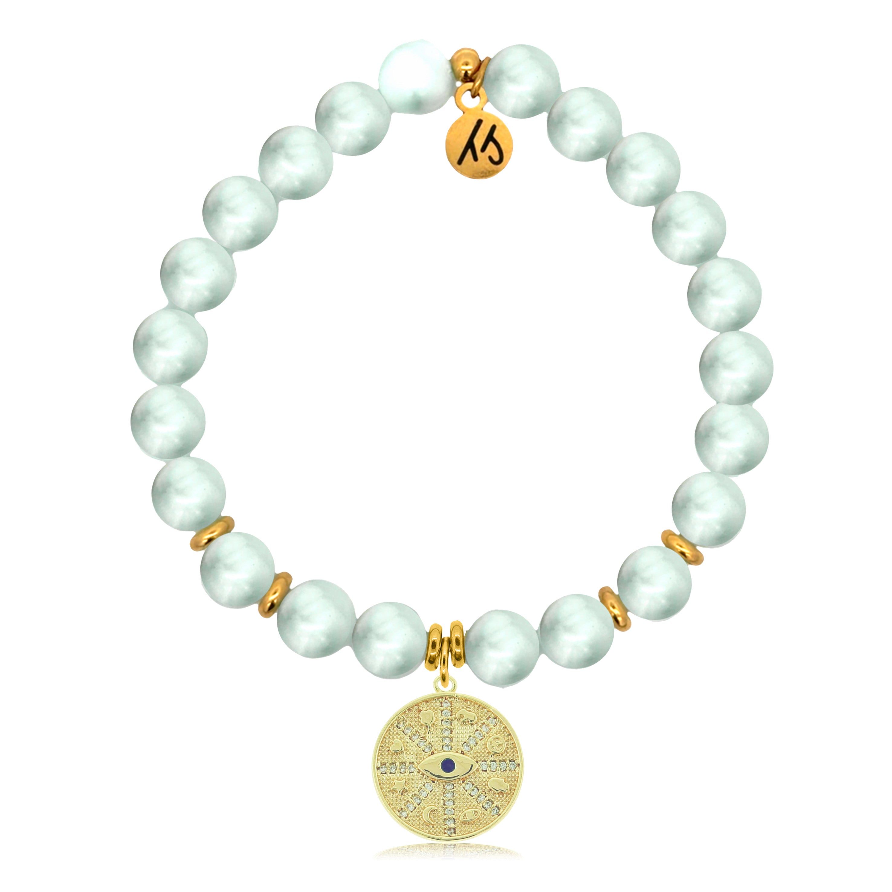 Gold Charm Collection - Green Angelite Gemstone Bracelet with Protection Gold Charm