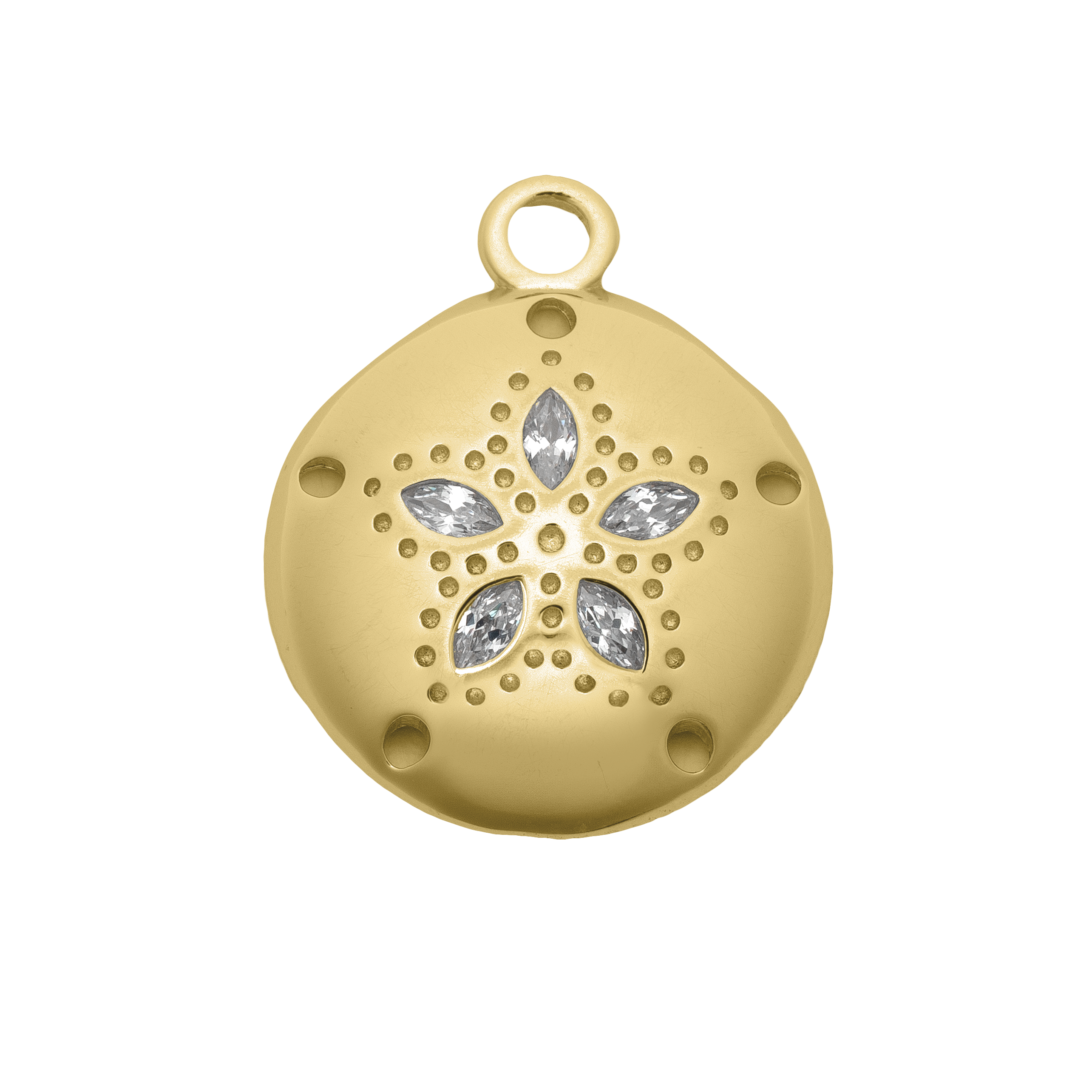 Gold Charm Collection - Green Angelite Gemstone Bracelet with Sand Dollar Gold Charm