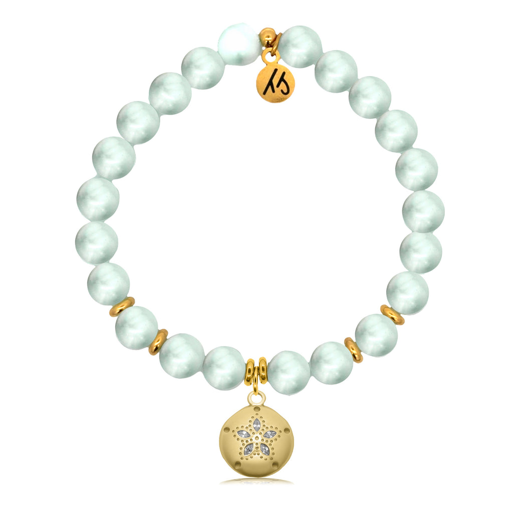 Gold Charm Collection - Green Angelite Gemstone Bracelet with Sand Dollar Gold Charm