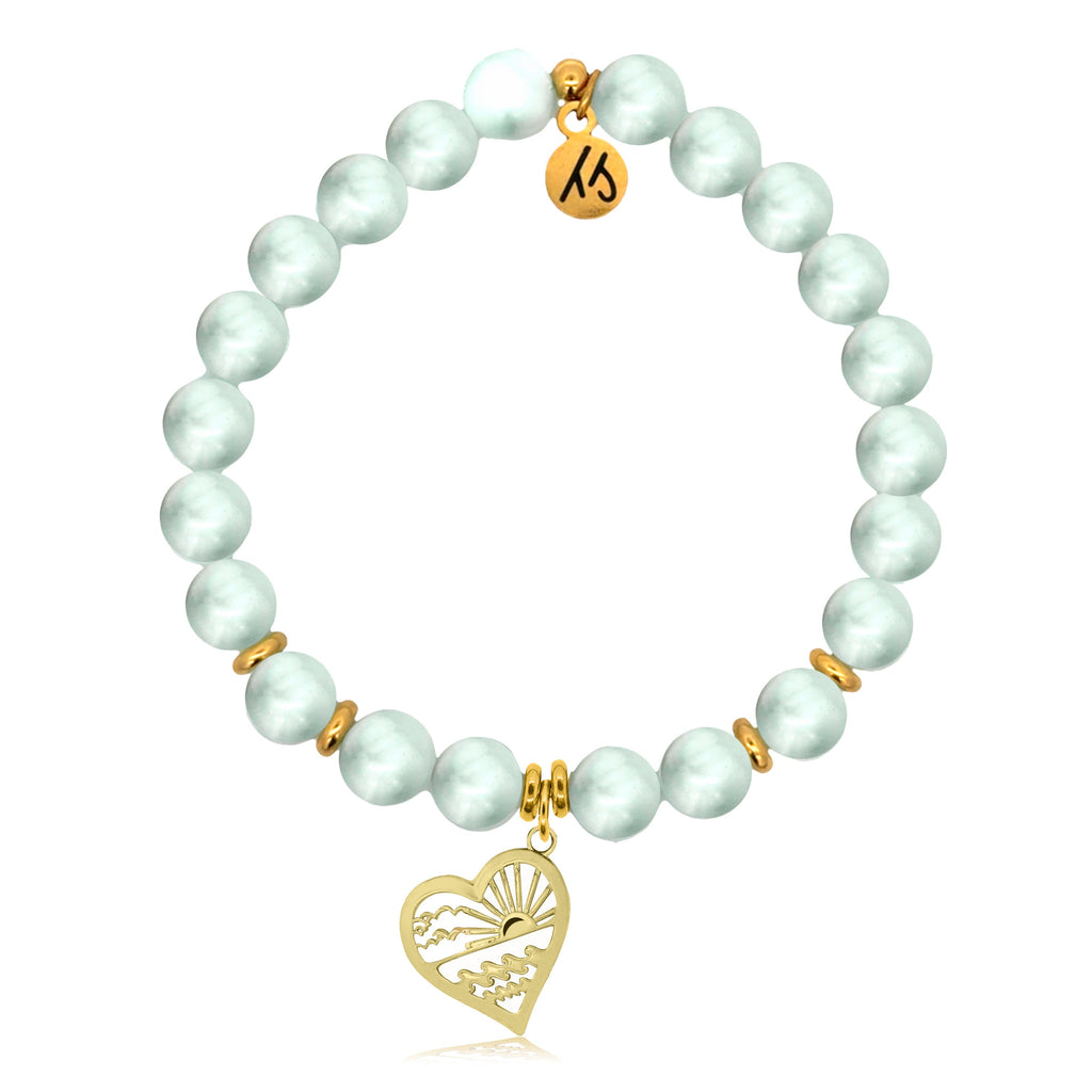 Gold Charm Collection - Green Angelite Gemstone Bracelet with Seas The Day Gold Charm