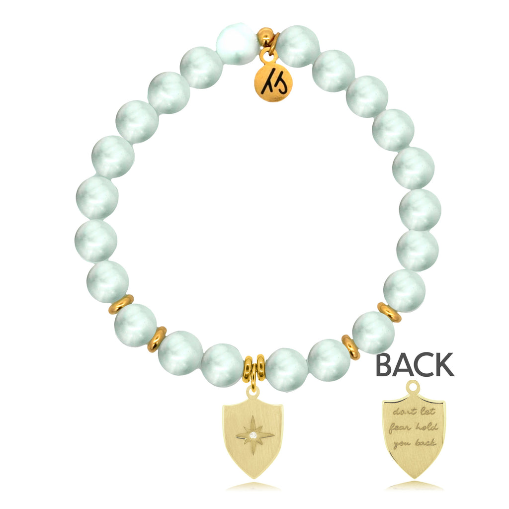 Gold Charm Collection - Green Angelite Gemstone Bracelet with Strength Shield Gold Charm