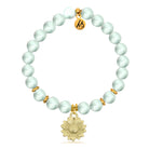 Gold Charm Collection - Green Angelite Gemstone Bracelet with Sunflower Gold Charm