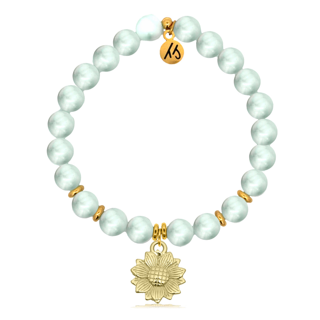 Gold Charm Collection - Green Angelite Gemstone Bracelet with Sunflower Gold Charm
