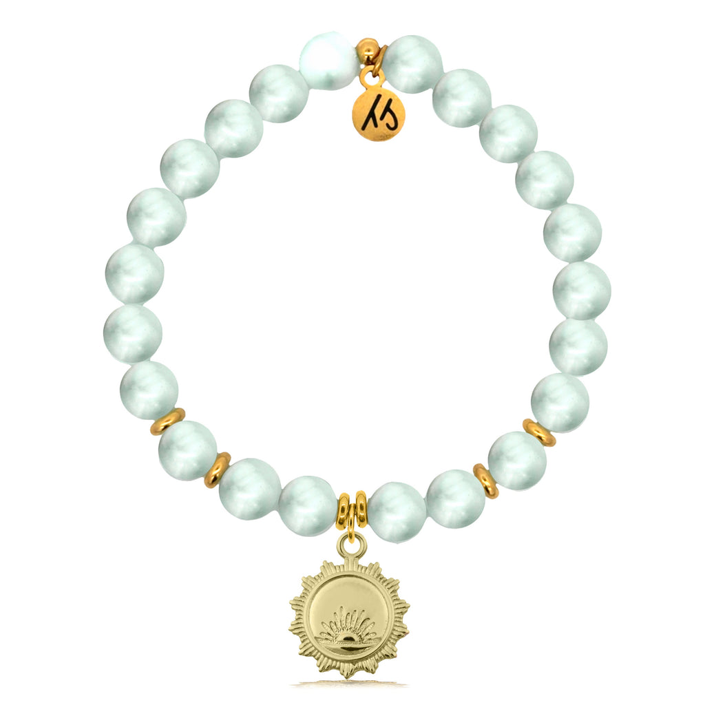 Gold Charm Collection - Green Angelite Gemstone Bracelet with Sunsets Gold Charm