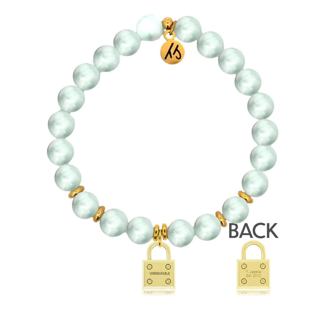 Gold Charm Collection - Green Angelite Gemstone Bracelet with Unbreakable Gold Charm