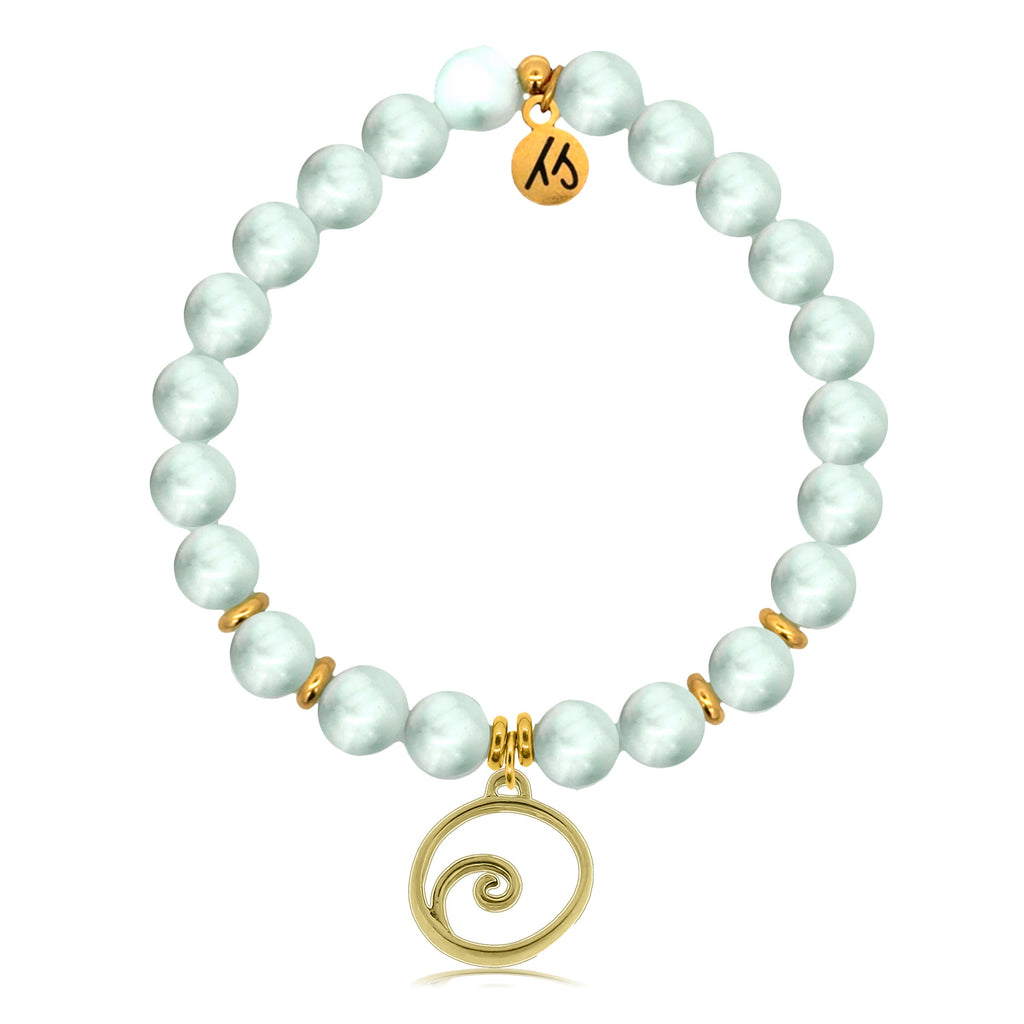 Gold Charm Collection - Green Angelite Gemstone Bracelet with Wave Gold Charm