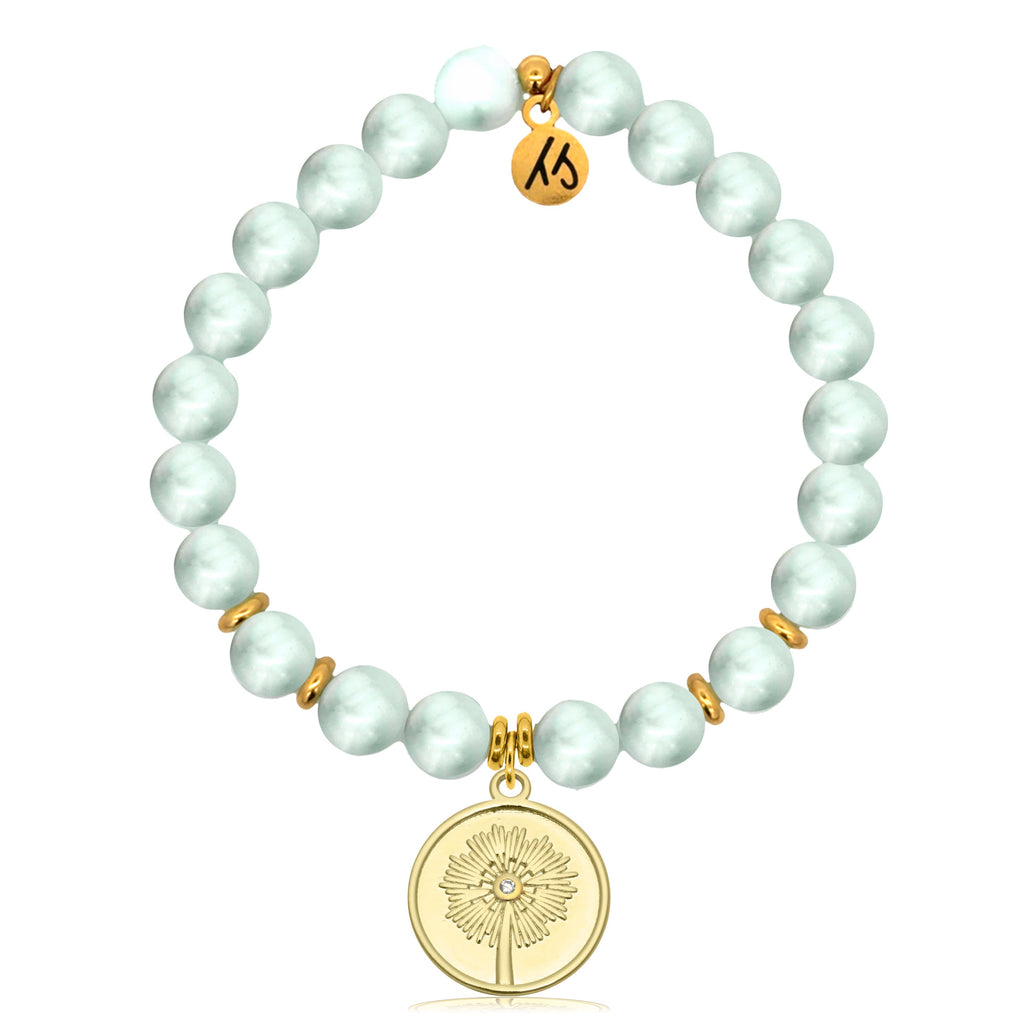 Gold Charm Collection - Green Angelite Gemstone Bracelet with Wish Gold Charm