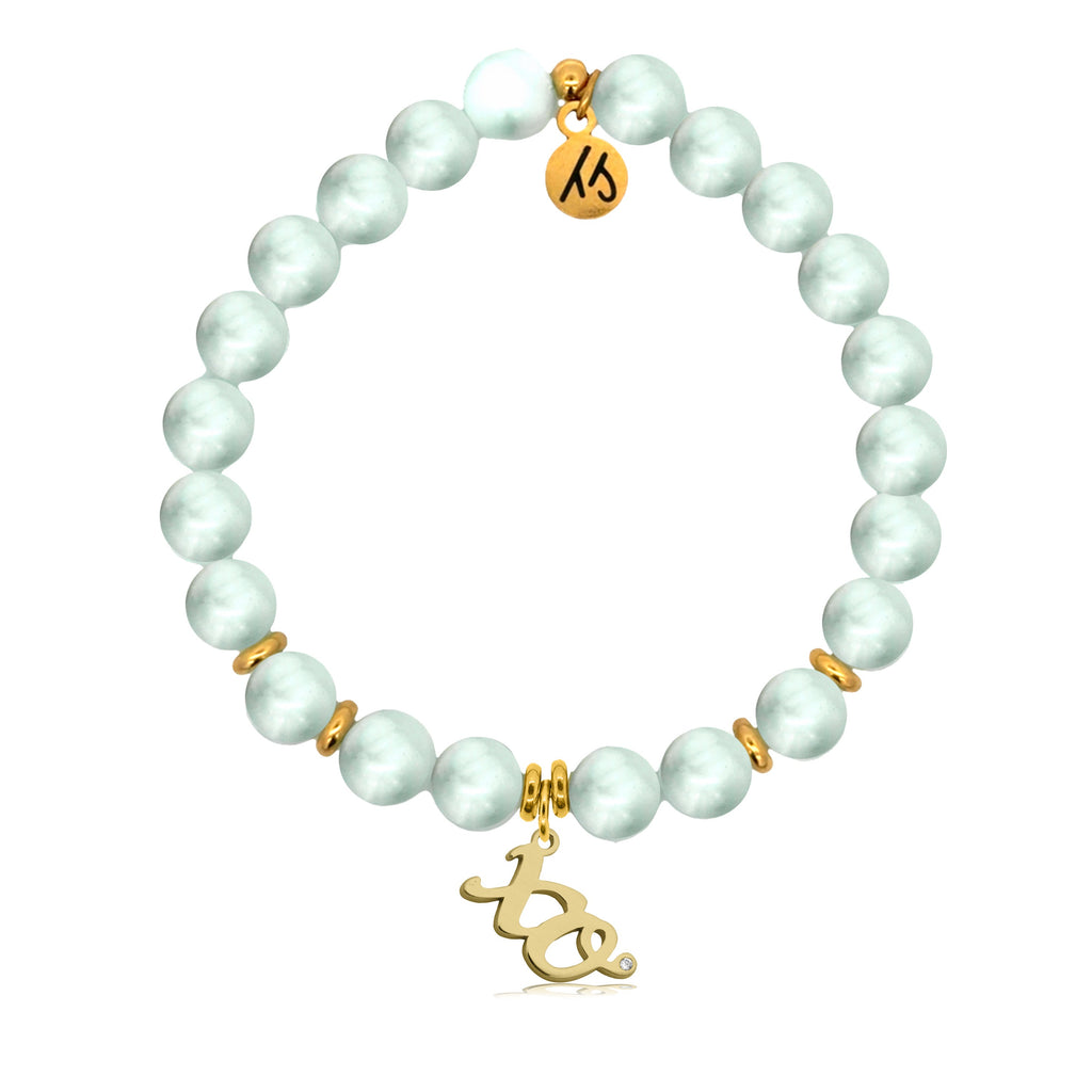 Gold Charm Collection - Green Angelite Gemstone Bracelet with XO Gold Charm
