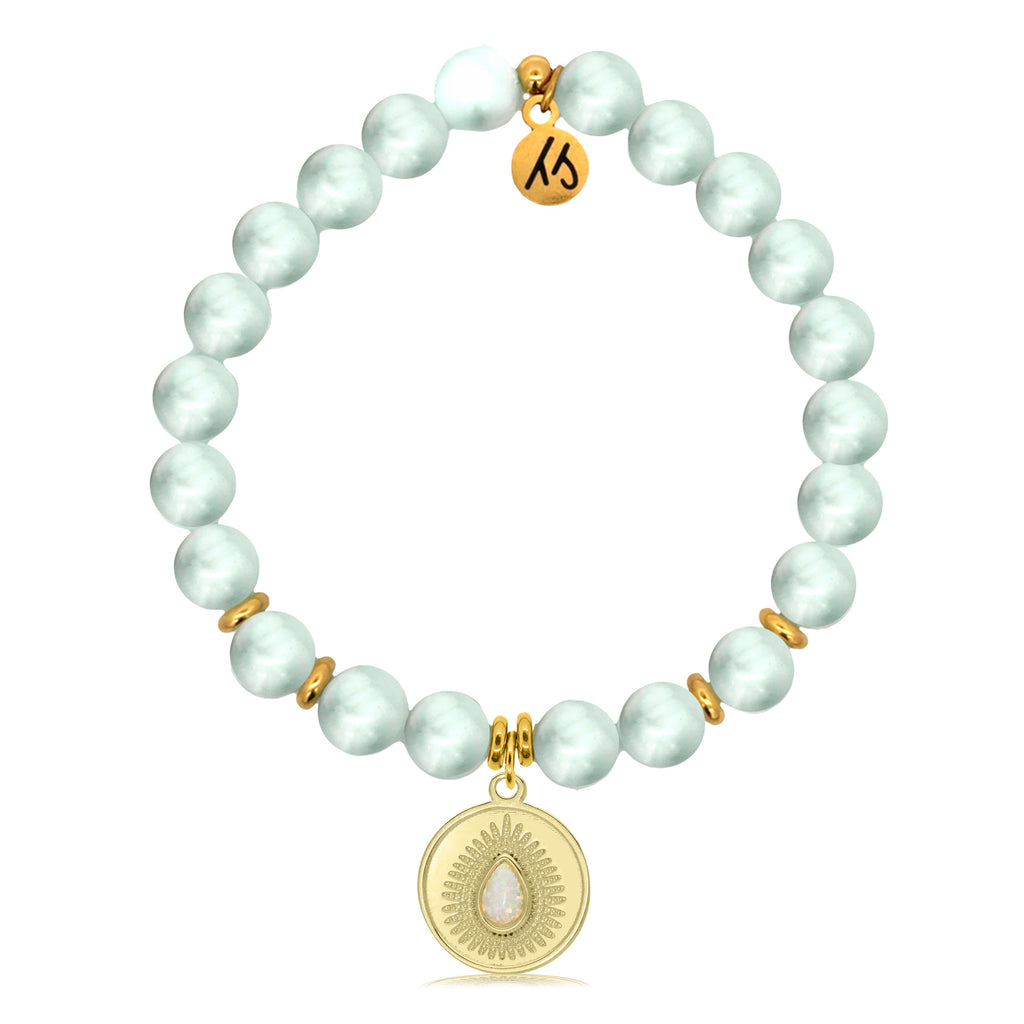 Gold Charm Collection - Green Angelite Gemstone Bracelet with You're One of A Kind Gold Charm