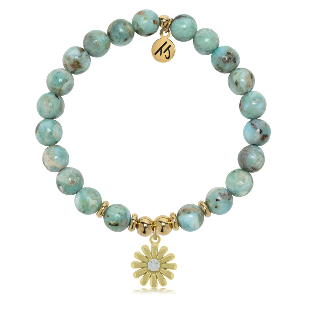 Gold Charm Collection - Larimar Gemstone Bracelet with Daisy Gold Charm