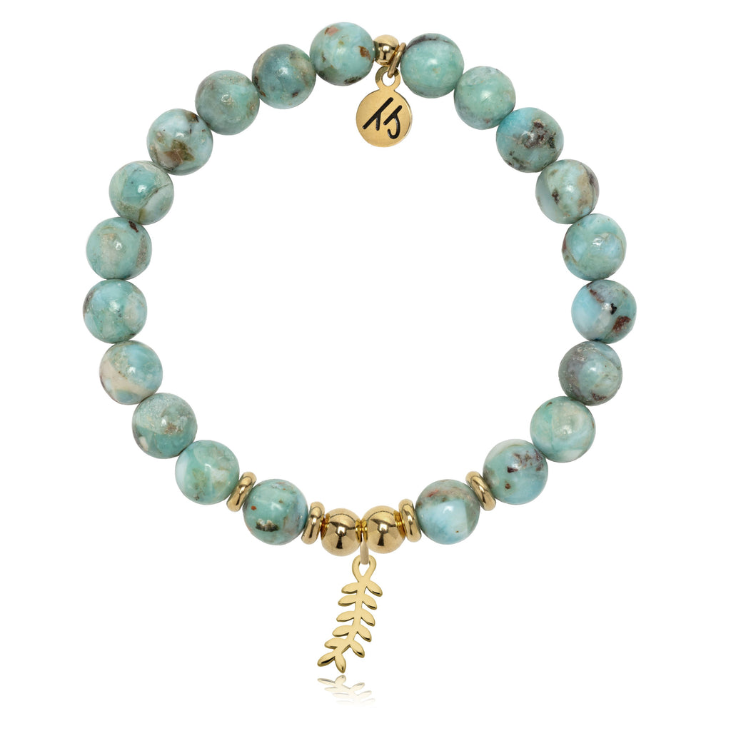 Gold Charm Collection - Larimar Gemstone Bracelet with Olive Branch Gold Charm