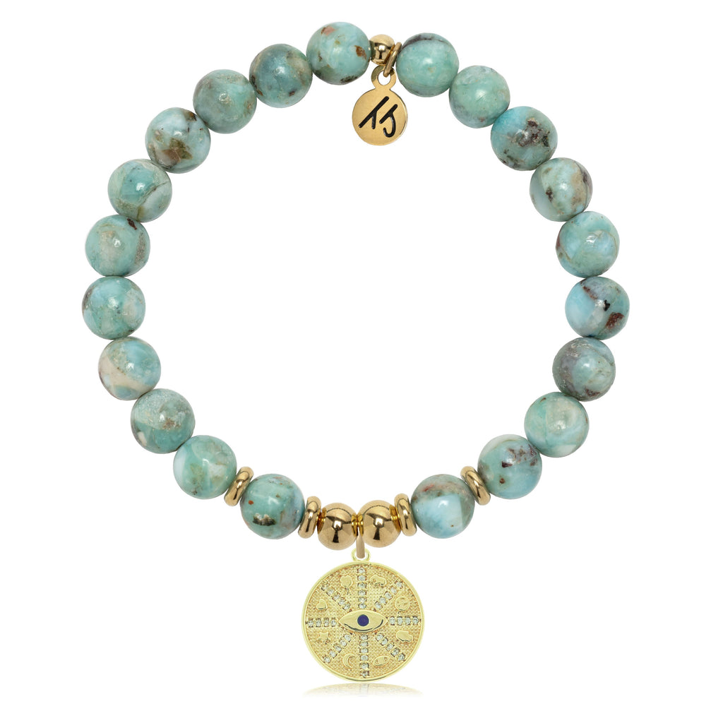 Gold Charm Collection - Larimar Gemstone Bracelet with Protection Gold Charm