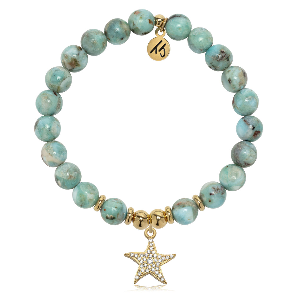 Gold Charm Collection - Larimar Gemstone Bracelet with Starfish Gold Charm