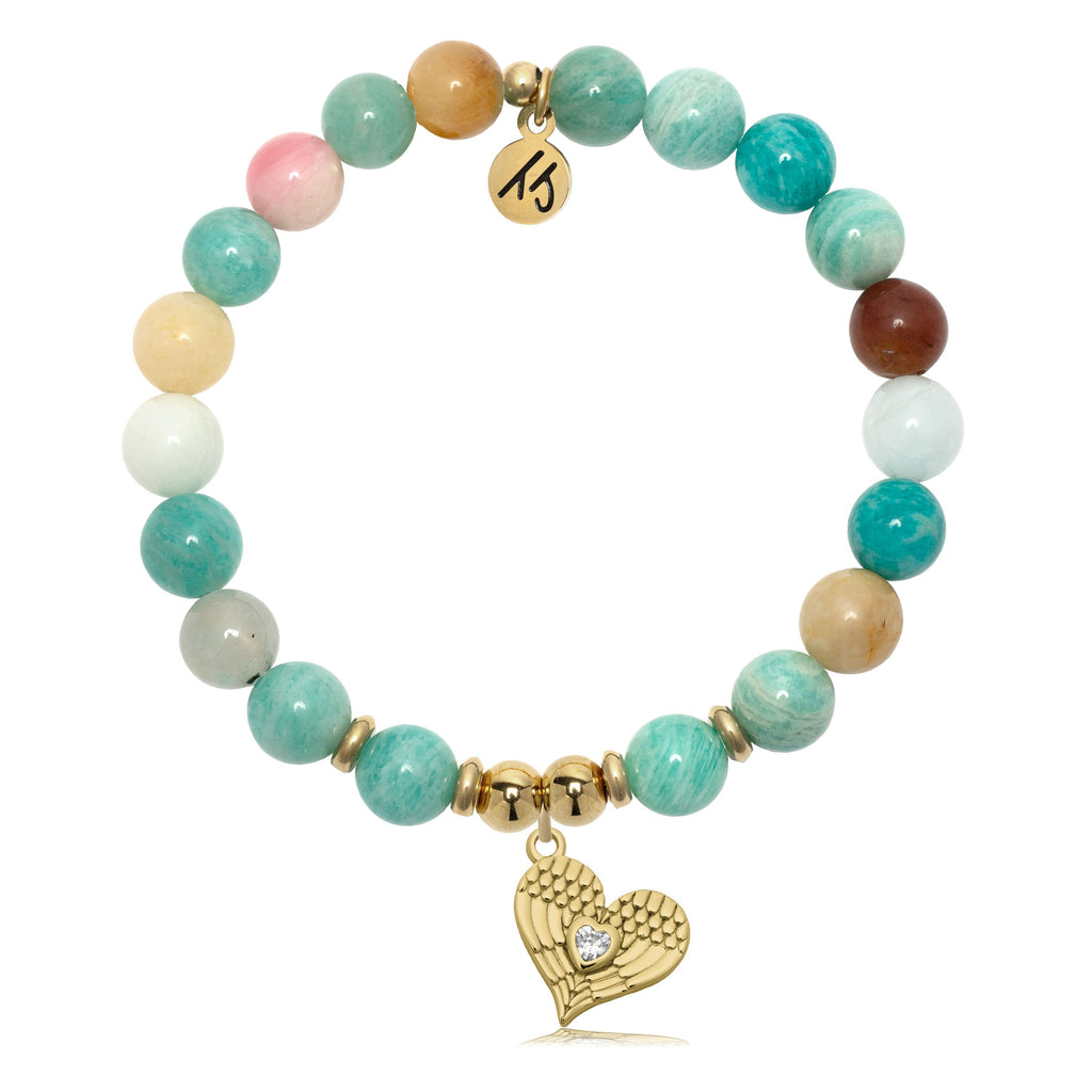 Gold Charm Collection - Multi Amazonite Gemstone Bracelet with Angel Love Charm