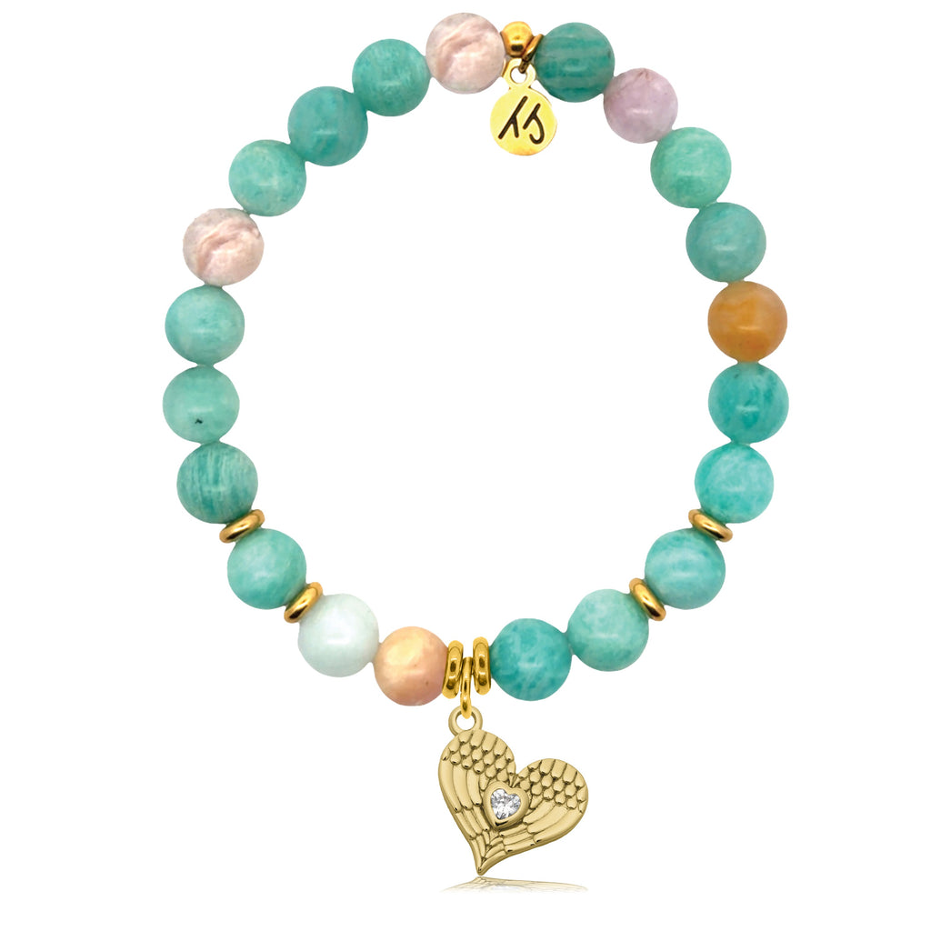 Gold Charm Collection - Multi Amazonite Gemstone Bracelet with Angel Love Gold Charm