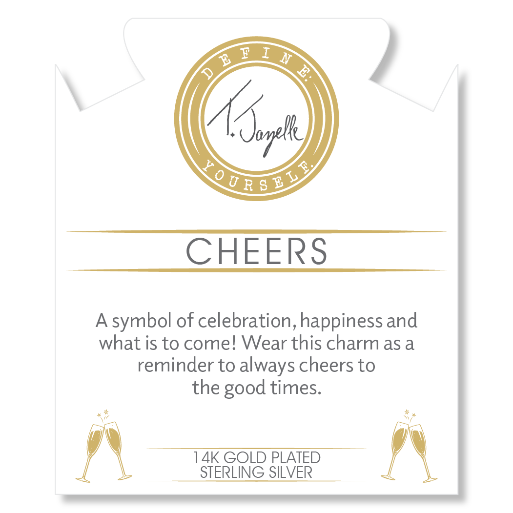 Gold Charm Collection - Multi Amazonite Gemstone Bracelet with Cheers Gold Charm