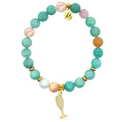 Gold Charm Collection - Multi Amazonite Gemstone Bracelet with Cheers Gold Charm