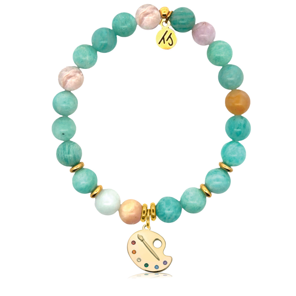 Gold Charm Collection - Multi Amazonite Gemstone Bracelet with Create Gold Charm