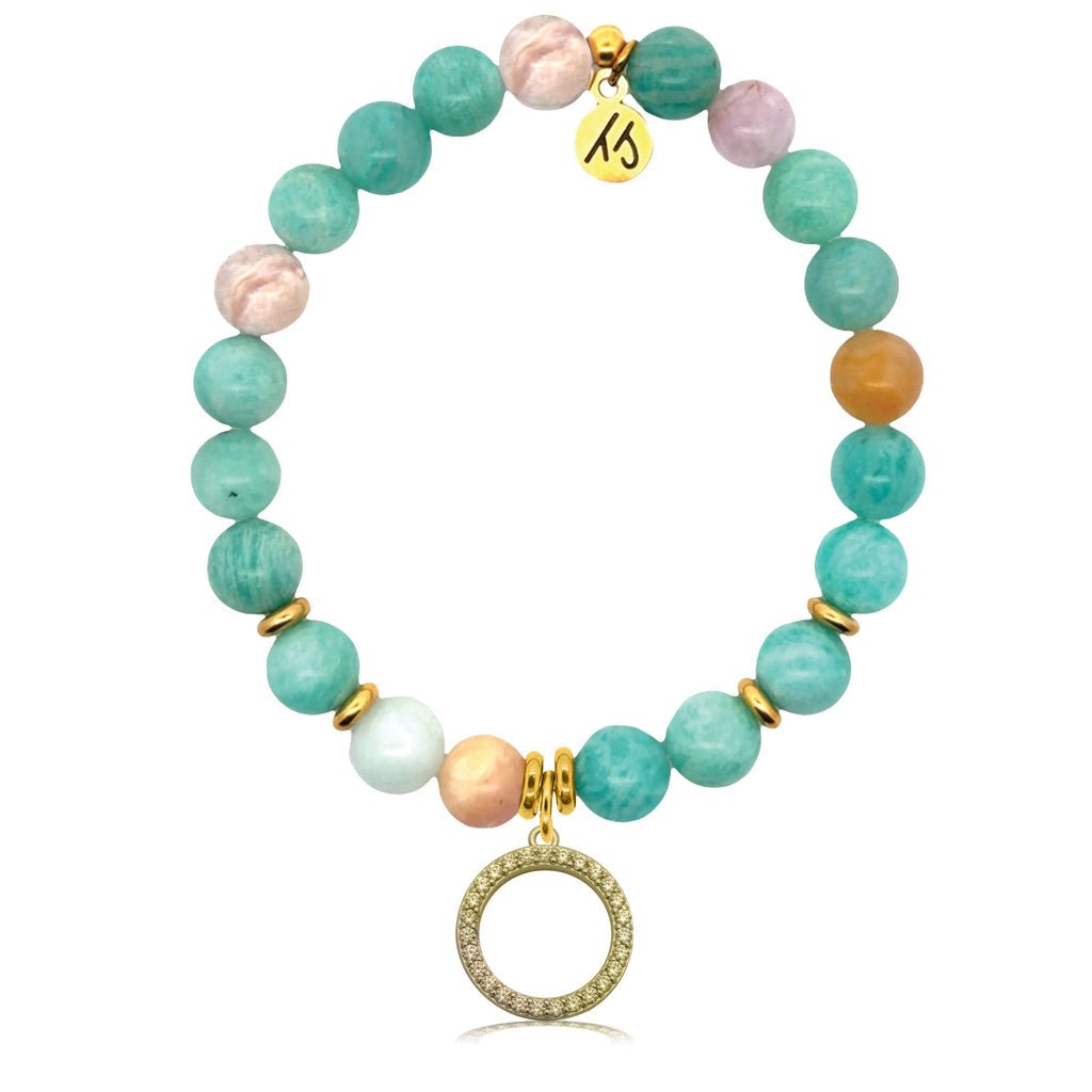 Gold Charm Collection - Multi Amazonite Gemstone Bracelet with Good Karma Gold Charm