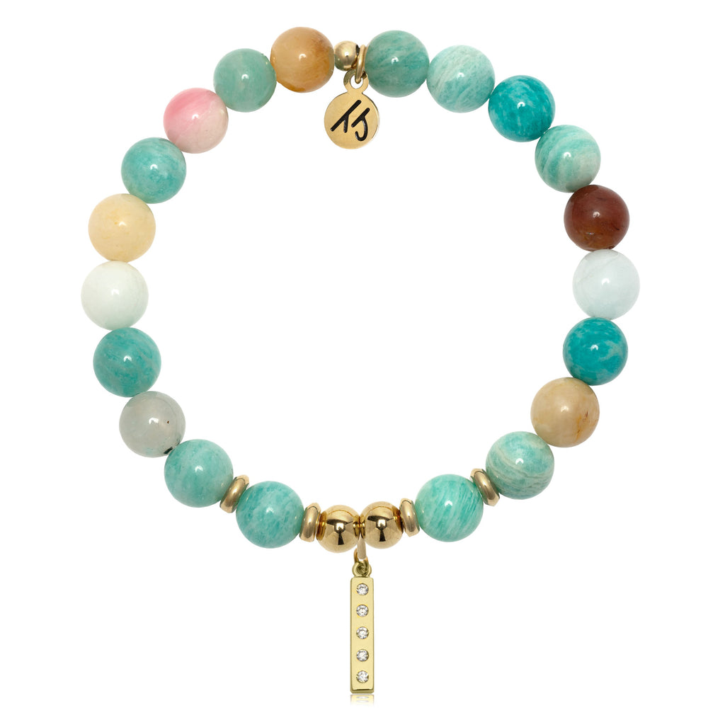 Gold Charm Collection - Multi Amazonite Gemstone Bracelet with Intentions Charm