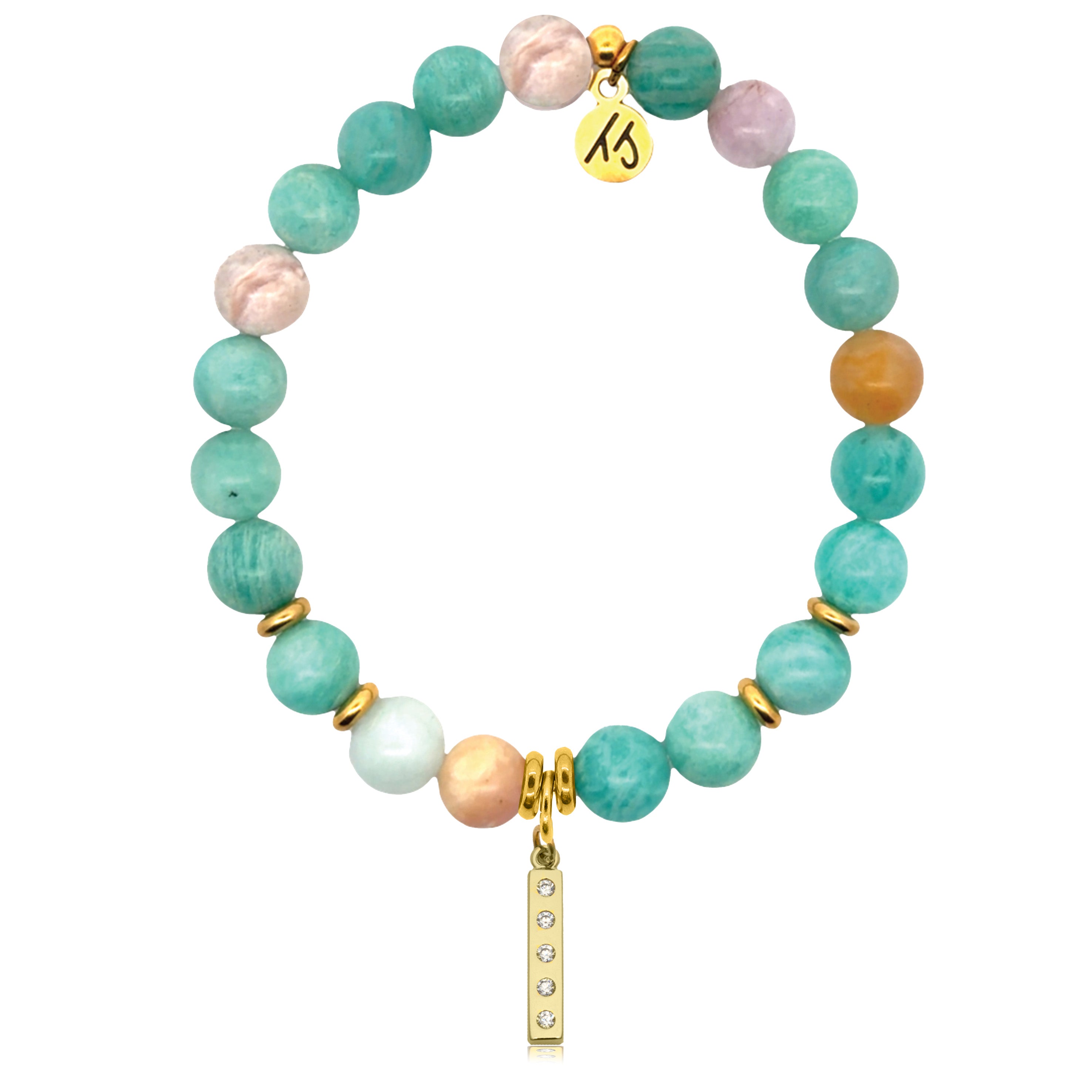 Gold Charm Collection - Multi Amazonite Gemstone Bracelet with Intentions Gold Charm