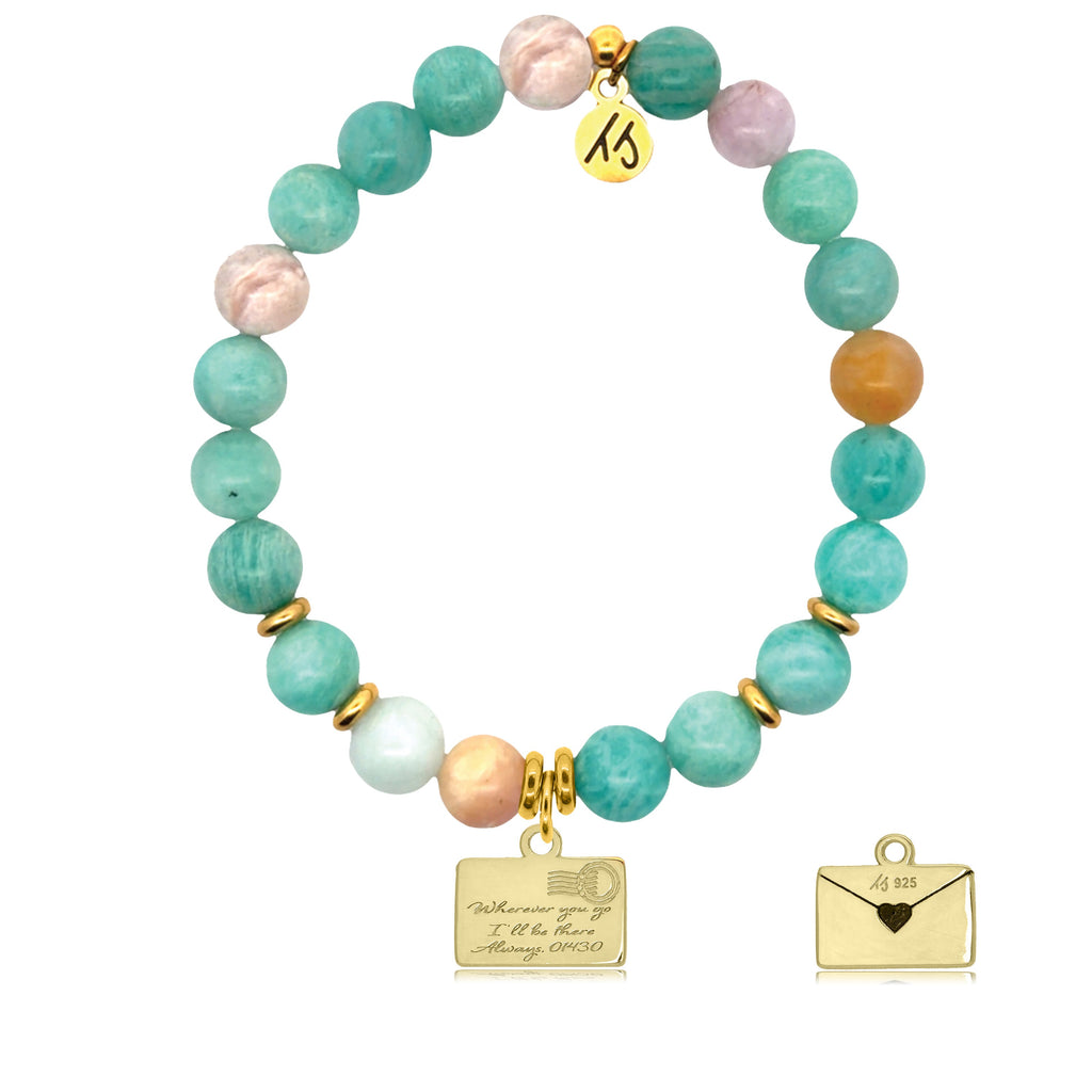 Gold Charm Collection - Multi Amazonite Gemstone Bracelet with Love Letter Gold Charm