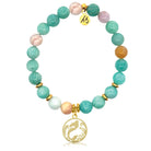 Gold Charm Collection - Multi Amazonite Gemstone Bracelet with Mermaid Gold Charm