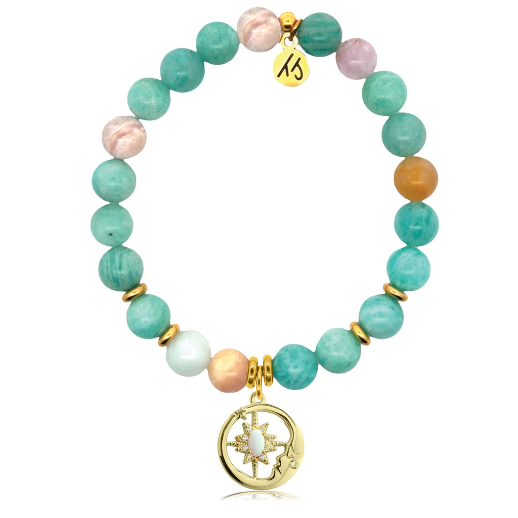 Gold Charm Collection - Multi Amazonite Gemstone Bracelet with Moonlight Gold Charm