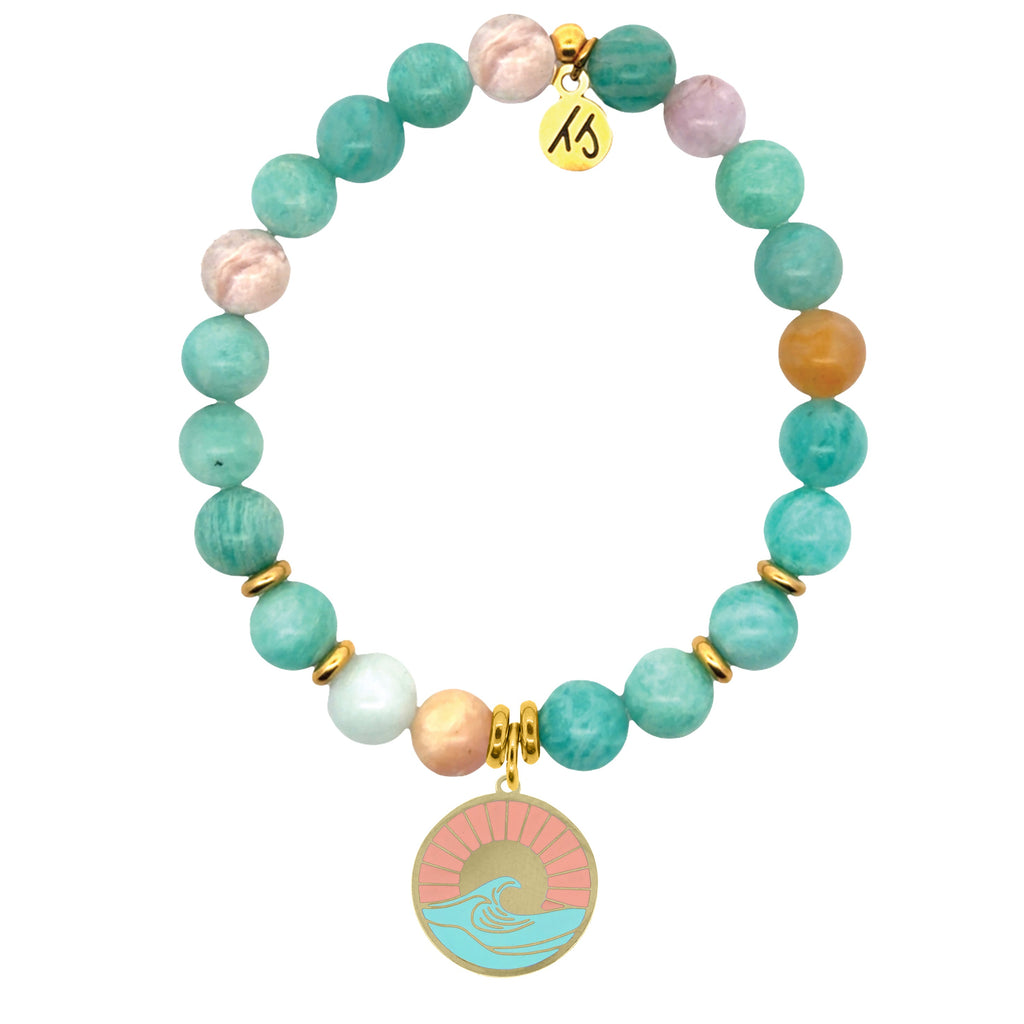 Gold Charm Collection - Multi Amazonite Gemstone Bracelet with Paradise Enamel Gold Charm
