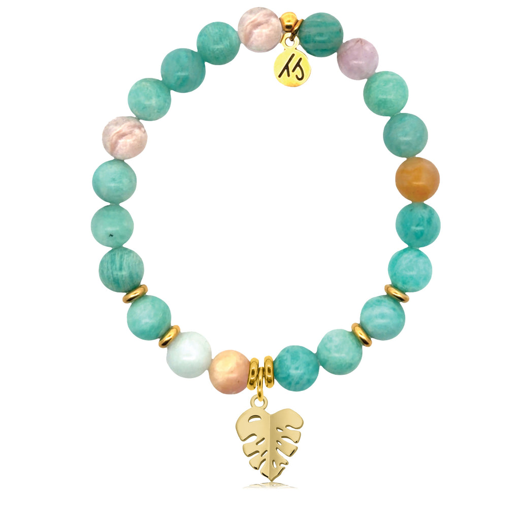 Gold Charm Collection - Multi Amazonite Gemstone Bracelet with Paradise Gold Charm