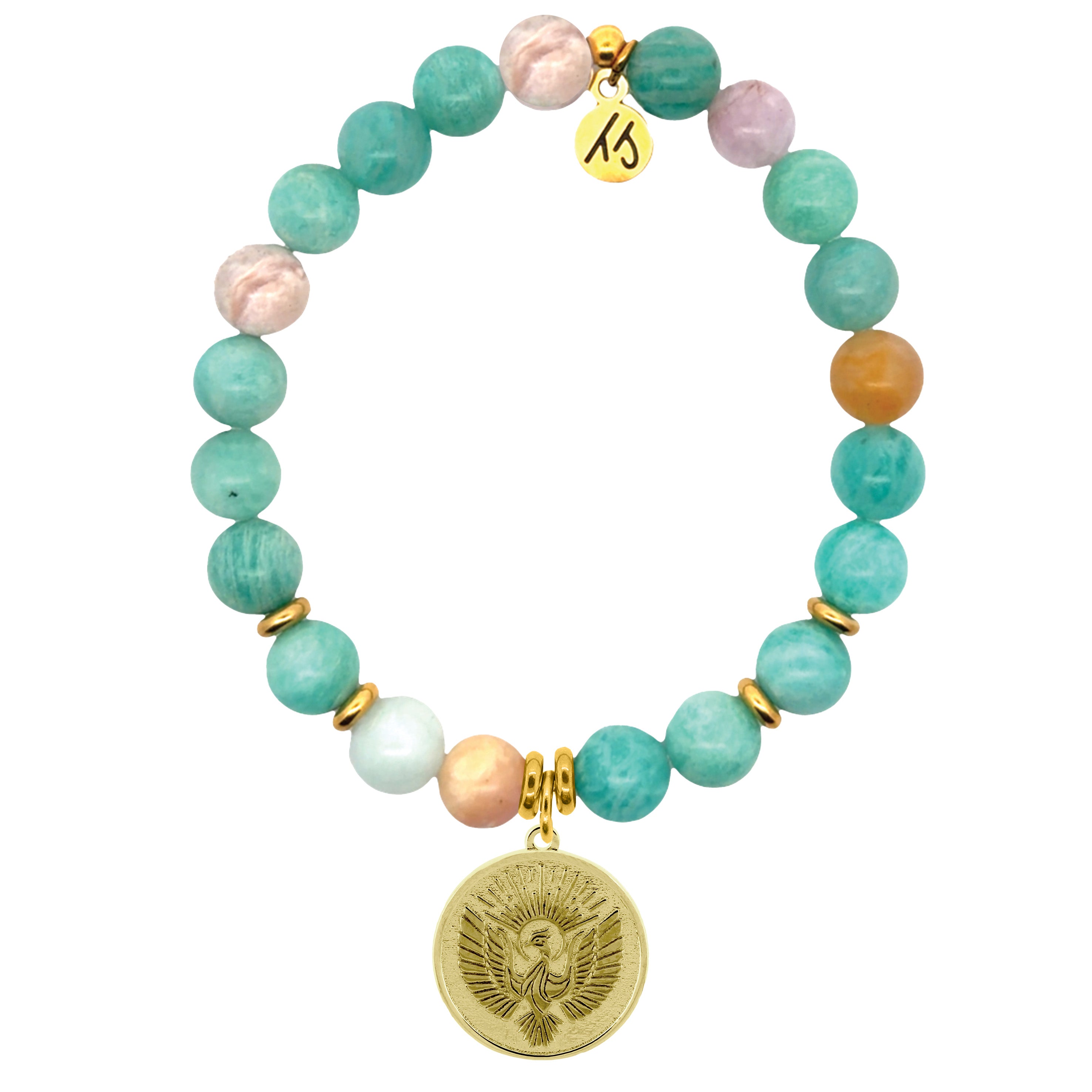Gold Charm Collection - Multi Amazonite Gemstone Bracelet with Phoenix Gold Charm