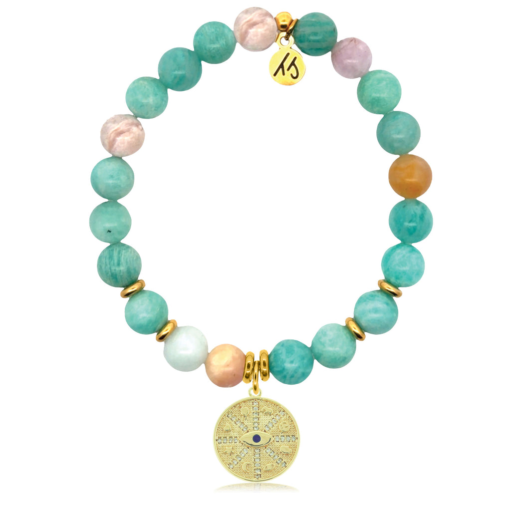 Gold Charm Collection - Multi Amazonite Gemstone Bracelet with Protection Gold Charm