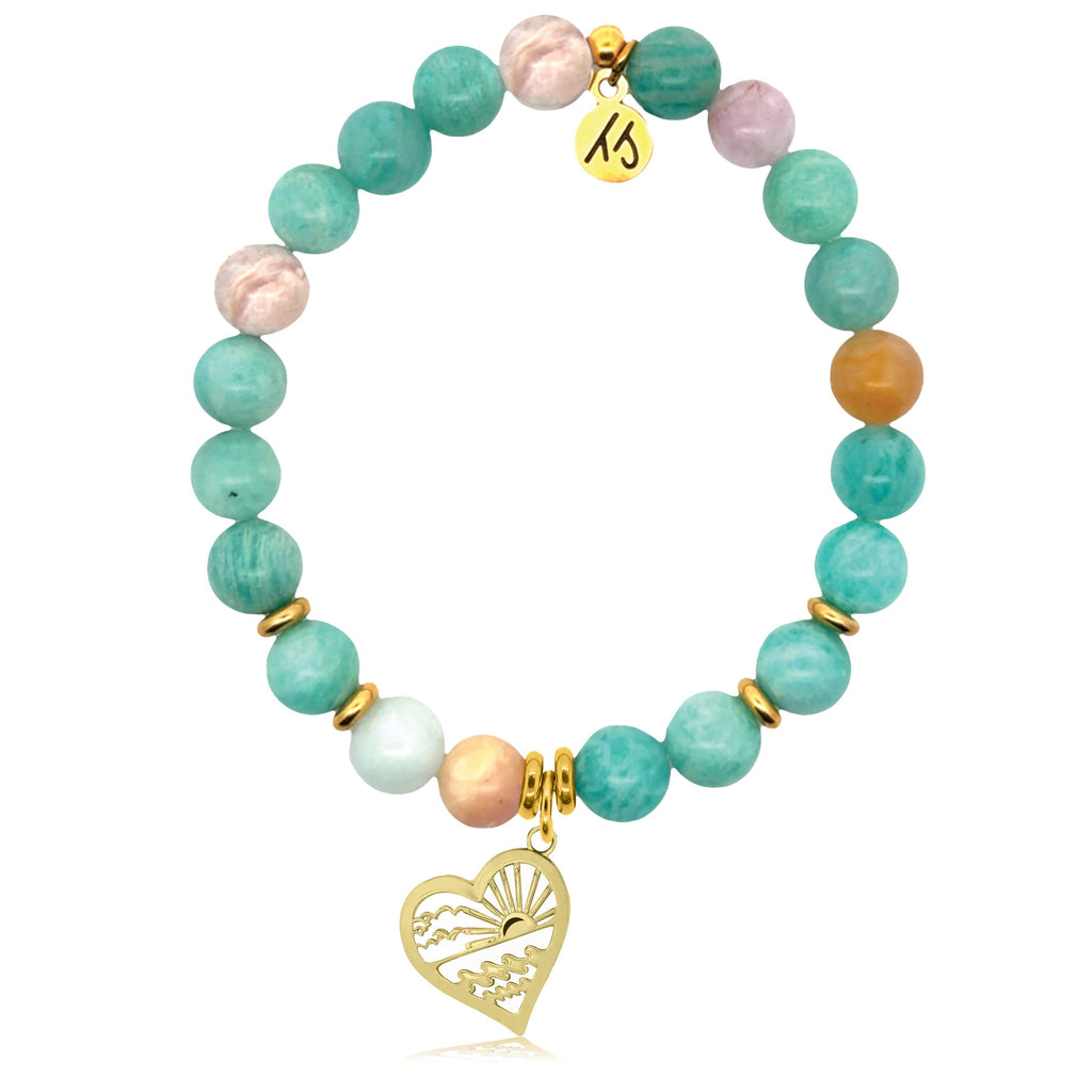 Gold Charm Collection - Multi Amazonite Gemstone Bracelet with Seas The Day Gold Charm