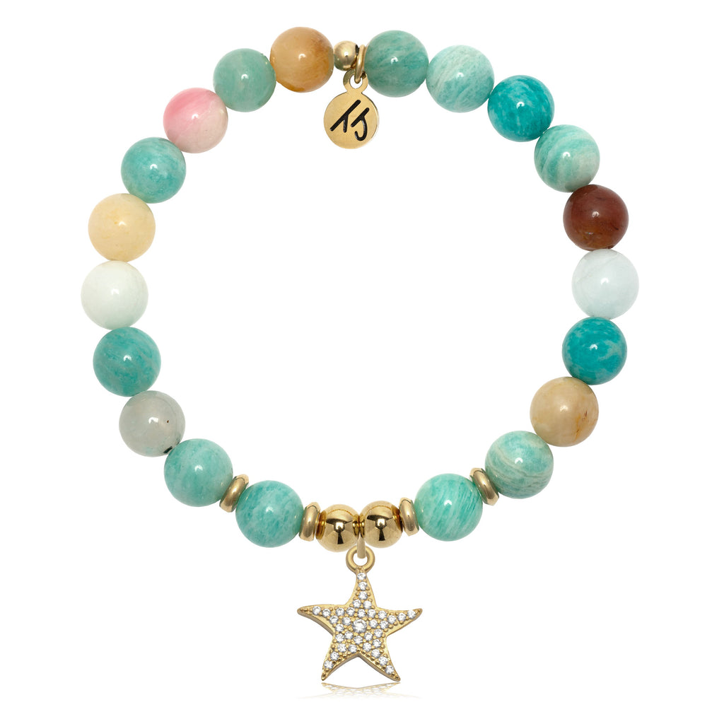 Gold Charm Collection - Multi Amazonite Gemstone Bracelet with Starfish Gold Charm