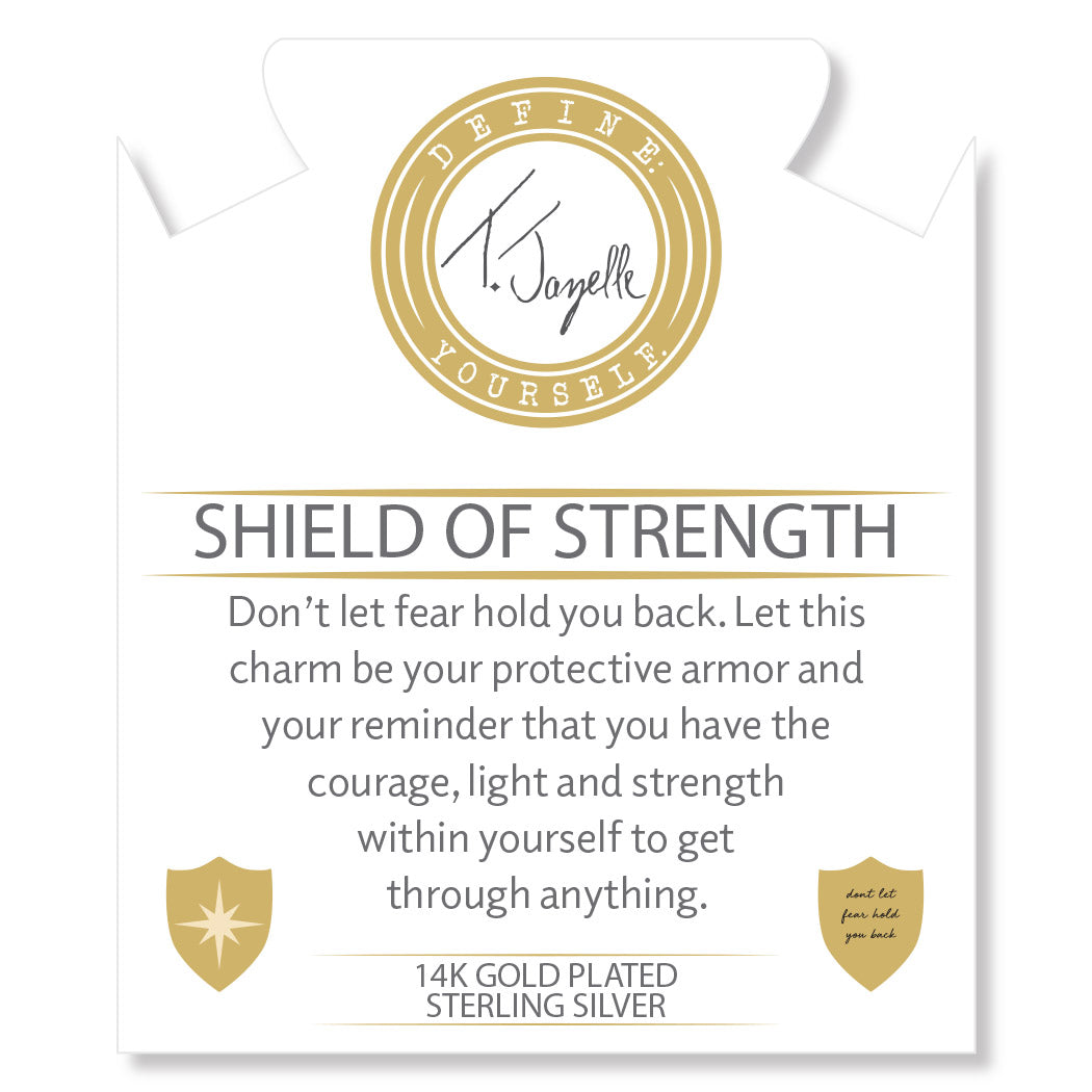 Gold Charm Collection - Multi Amazonite Gemstone Bracelet with Strength Shield Gold Charm