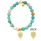 Gold Charm Collection - Multi Amazonite Gemstone Bracelet with Strength Shield Gold Charm
