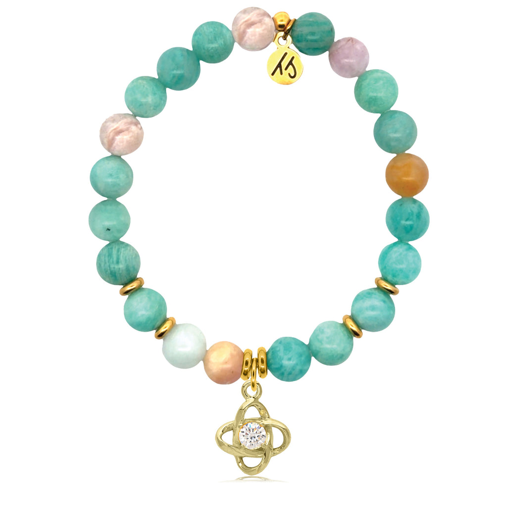 Gold Charm Collection - Multi Amazonite Gemstone Bracelet with Stronger Together Gold Charm