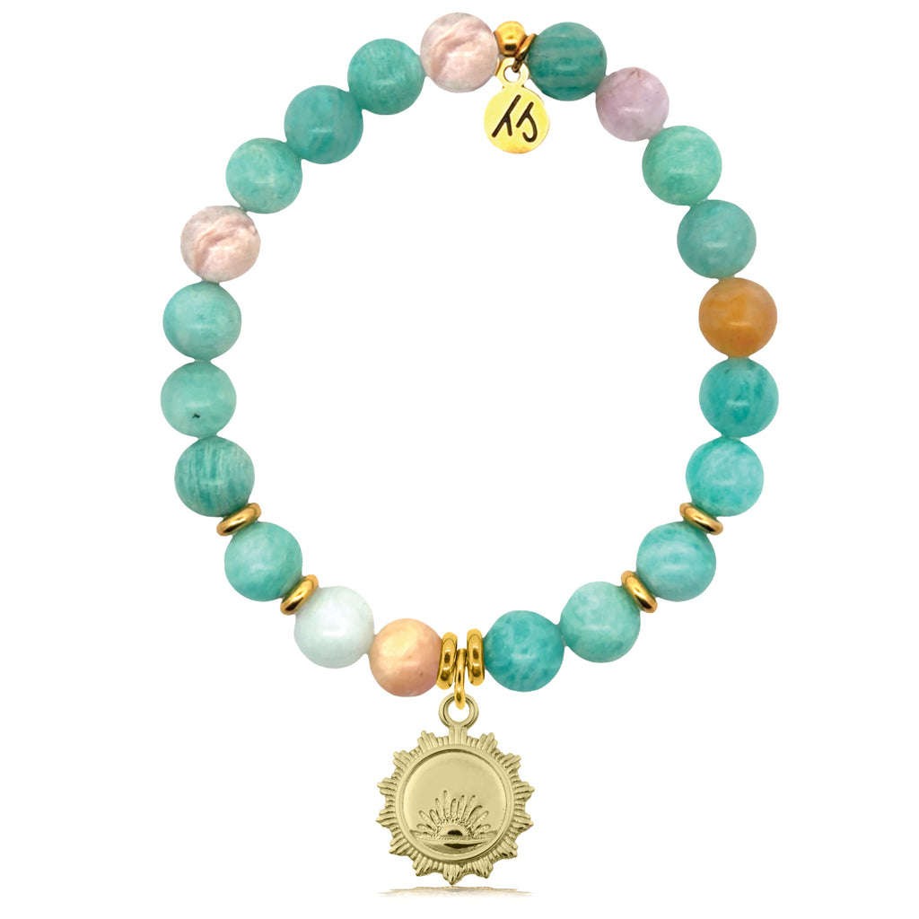Gold Charm Collection - Multi Amazonite Gemstone Bracelet with Sunset Gold Charm