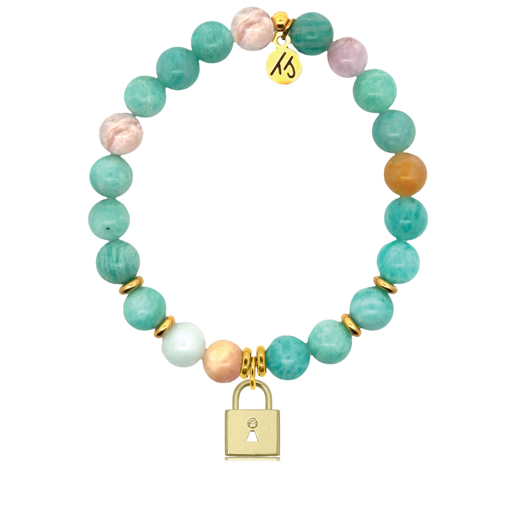 Gold Charm Collection - Multi Amazonite Gemstone Bracelet with Unbreakable Friendship Gold Charm