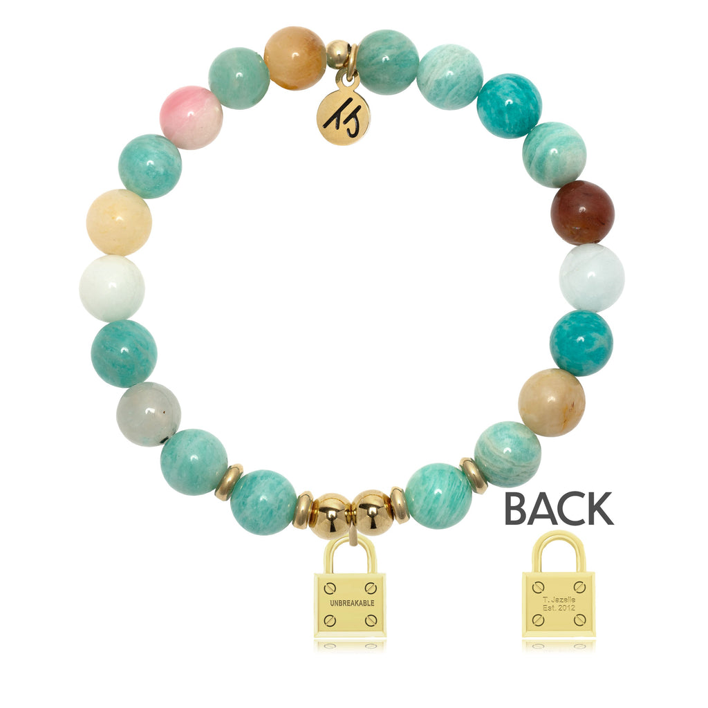 Gold Charm Collection - Multi Amazonite Gemstone Bracelet with Unbreakable Gold Charm