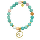 Gold Charm Collection - Multi Amazonite Gemstone Bracelet with Wave Gold Charm