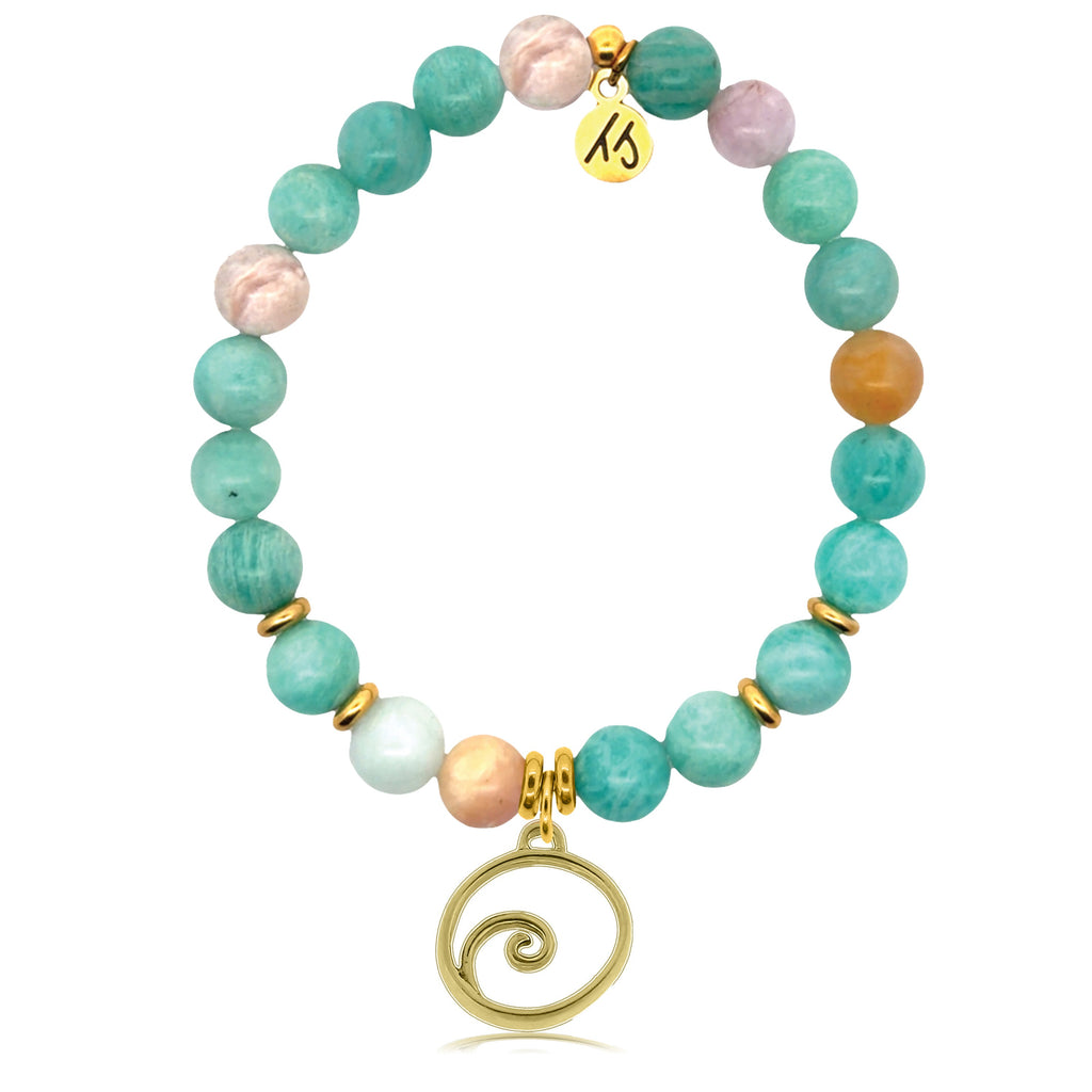 Gold Charm Collection - Multi Amazonite Gemstone Bracelet with Wave Gold Charm