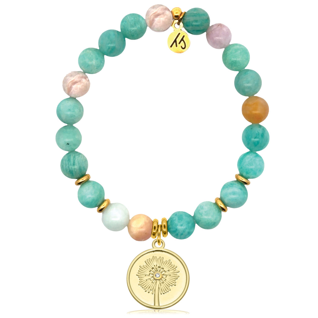 Gold Charm Collection - Multi Amazonite Gemstone Bracelet with Wish Gold Charm