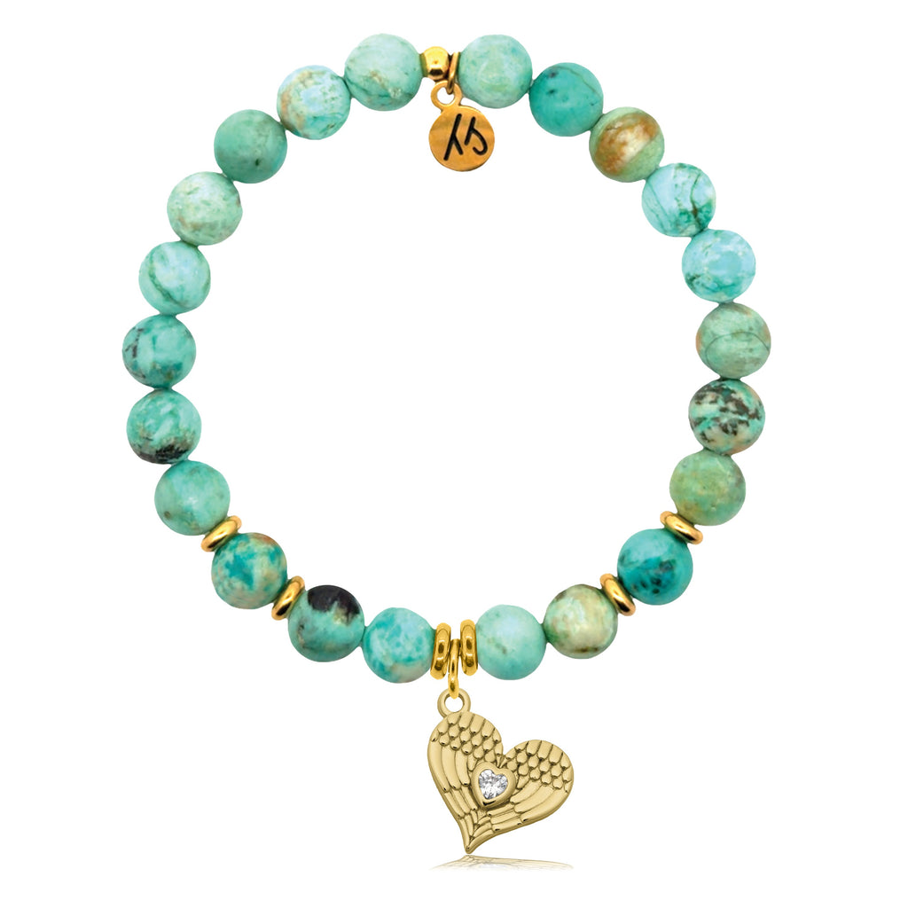 Gold Charm Collection - Peruvian Turquoise Gemstone Bracelet with Angel Love Gold Charm