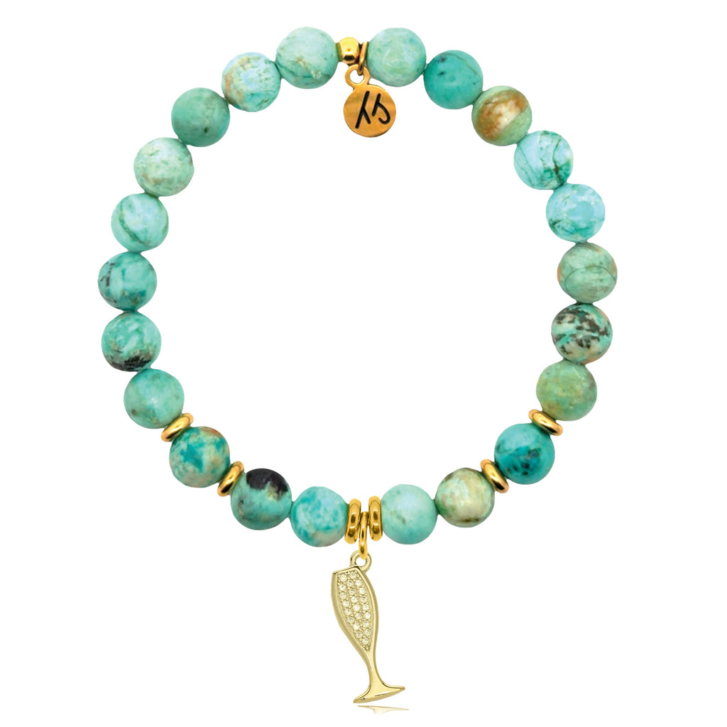Gold Charm Collection - Peruvian Turquoise Gemstone Bracelet with Cheers Gold Charm